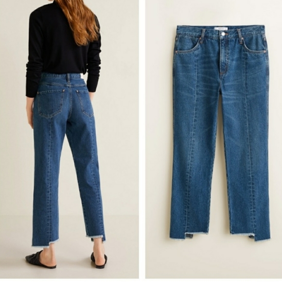 Mango Denim - MANGO frayed straight leg mom jeans
